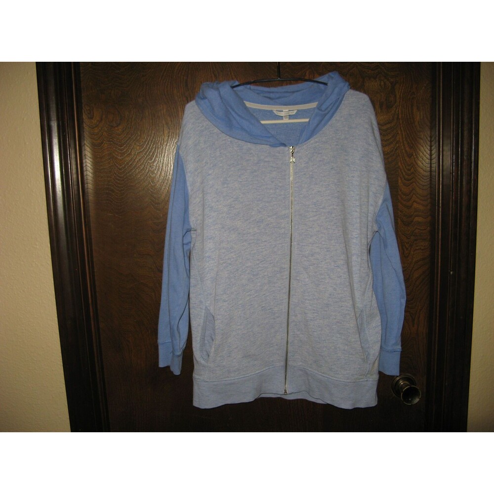 Womens Victoria's Secret Gray & Blue Zippered Hooded Sweatshirt Jacket Size M